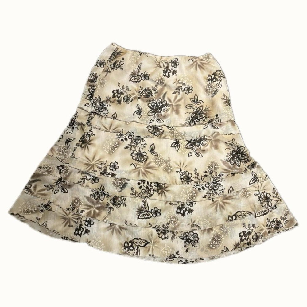 Vintage RQT Womens Size 18 Cream Brown Embellished Skirt